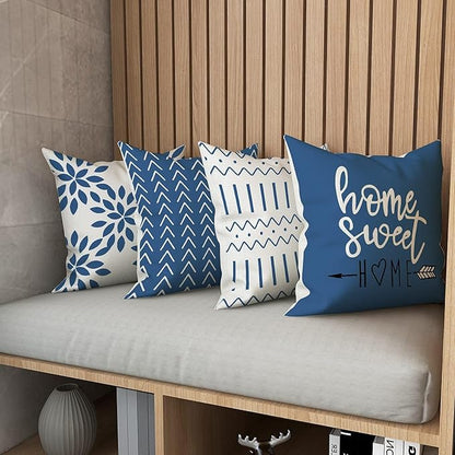 YCOLL Pillow Covers 18x18 Set of 4, Modern Sofa Throw Pillow Cover, Decorative Outdoor Linen Fabric Pillow Case for Couch Bed Car，Light Blue