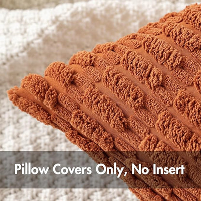 MIULEE Pack of 2 Corduroy Decorative Throw Pillow Covers 18x18 Inch Soft Boho Striped Pillow Covers Modern Farmhouse Home Decor for Sofa Living Room Couch Bed Rust