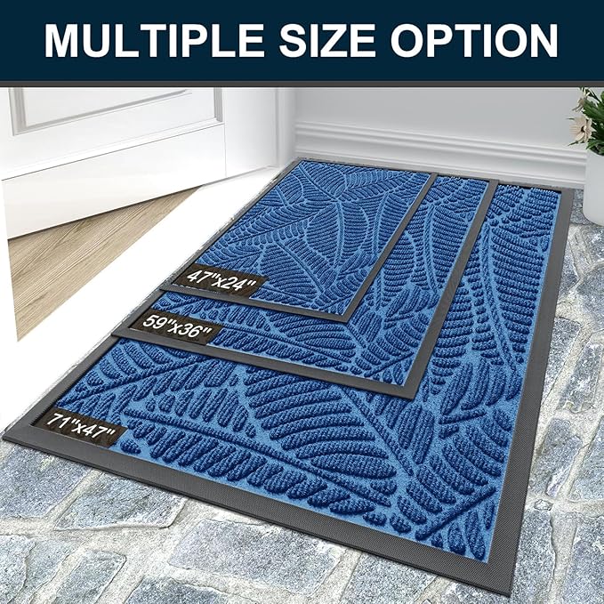 Colorxy Waterproof Doormat, Sturdy Natural Rubber Front Door Mats, Non Slip Low Profile Indoor Outdoor Entrance Mat, Stain Resistant Easy Clean Floor Mat for Patio or Entryway, 59''x36'', Light Blue