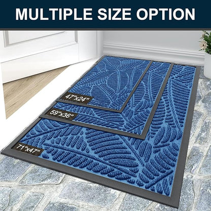 Colorxy Waterproof Doormat, Sturdy Natural Rubber Front Door Mats, Non Slip Low Profile Indoor Outdoor Entrance Mat, Stain Resistant Easy Clean Floor Mat for Patio or Entryway, 71''x47'', Light Blue