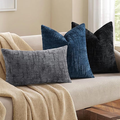 decorUhome Black Chenille Euro Sham Throw Pillow Covers 24x24 Set of 2 Textured Soft Cozy Slubby Couch Pillow Covers Modern Farmhouse Boho Decorative Pillow Cases for Bed Sofa Living Room