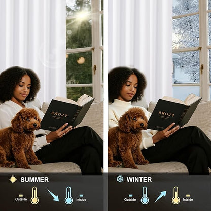 NICETOWN 100% Blackout Window Curtain Panels 84 inch Length for Living Room, Set of 2, Snow White, 42 inches Wide, Thermal Insulated Drapes