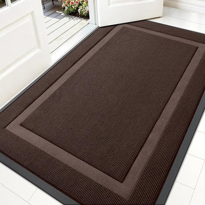 OLANLY Front Door Mat Indoor Outdoor Entrance, Waterproof All-Season, All-Weather Doormat, Sturdy Natural Rubber, Fade Resistant, Low Profile, Easy Clean Patio Porch Entryway Mat, 59x30, Dark Brown