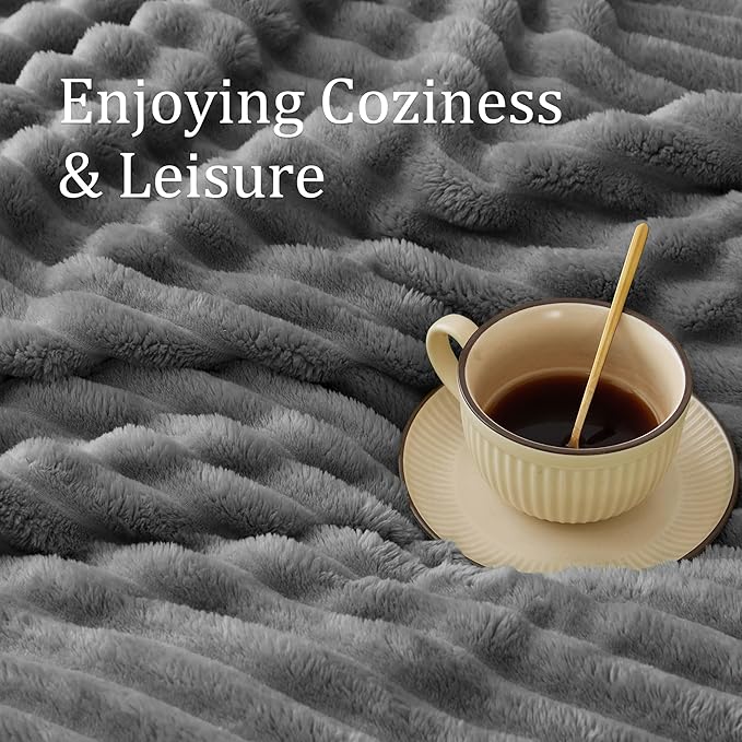BEDELITE Twin Blanket for Couch & Bed, 300GSM Soft & Warm Fleece Blanket, Decorative and Giftable Striped Grey Blankets for Women, Men, 60"x80"