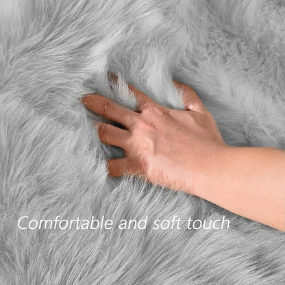 Latepis Grey Rugs for Living Room Shag 6x8 Faux Fur Sheepskin Rug for Sofa Bedroom Fluffy Washable Furry Plush Rugs, Rectangle