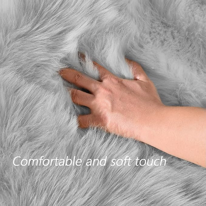 Latepis Grey Rugs for Bedroom Area 4x6 Gray Faux Sheepskin Fur Rug Fluffy Shaggy Soft Plush Rugs for Living Room Sofa Dorm, Rectangle