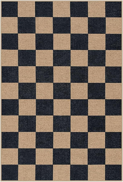 Lahome Colette Checkered Easy Jute 2x3 Rug, Small Entryway Rug Non Slip Kitchen Front Door Mat, Farmhouse Neutral Area Rug Non Shedding Low Pile Floor Carpet for Foyer Porch Doorway