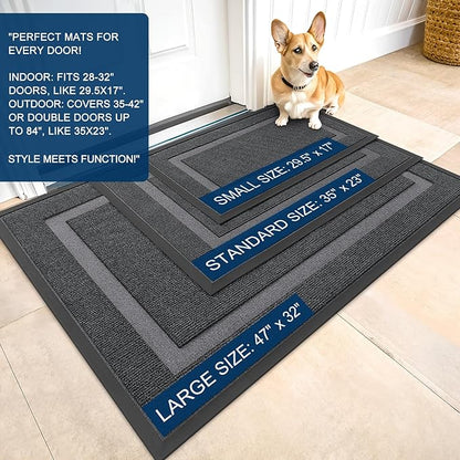 OLANLY Front Door Mat Indoor Outdoor Entrance, Waterproof All-Season, All-Weather Doormat, Sturdy Natural Rubber, Fade Resistant, Low Profile, Easy Clean Patio Porch Entryway Mat, 47x32, Grey