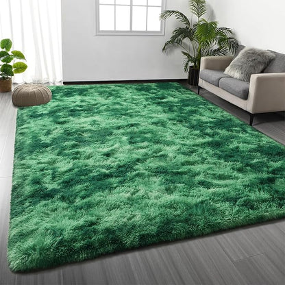 Deerhoo Large Shag Area Rugs 8 x 10, Plush Fuzzy Rugs for Living Room, Ultra Soft Fluffy Furry Rug for Bedroom, Indoor Carpet Nursery Rugs for Kids Room Home Decor, Tie-Dyed Emerald Green