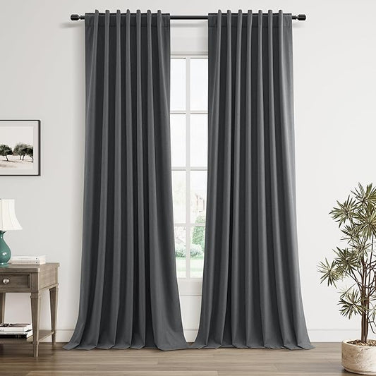 Guken Blazer Grey 100% Blackout Linen Curtains 120 Inch Length 2 Panels Set for Living Room Bedroom Back Tab/Rod Pocket Thermal Insulated Farmhouse Black Out Drapes Room Darkening,52x120