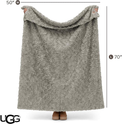 UGG Adalee Faux Fur Throw Blanket for Couch, Cozy Fuzzy Blanket for Chair or Bed, Easy Care Reversible Fluffy Throw, Luxury Home Decor, 50-inch x 70-inch, Seal Grey