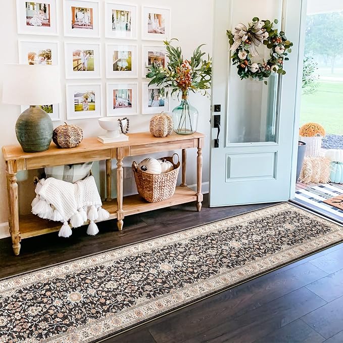 TOPRUUG Washable Runner Rug 2x12 - Hallway Runner Rug Kitchen Rugs and Mats Non Skid Washable Waterproof Carpet Runner for Living Room Bedroom Bathroom (Black, 2X12)