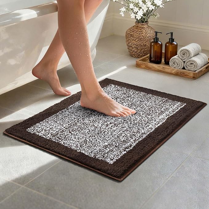 Bathroom Rugs 24x17 Non Slip Washable, Brown Bath Mat for Bathroom Floor Tub, Soft Absorbent Quick Dry Mats for Shower, Bathtub,Home Decor