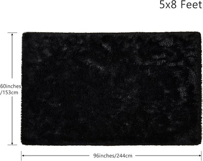 Tepook Super Soft Fluffy Rug for Bedroom, Modern Shaggy Fuzzy Kids Rugs for Living Room, Plush Indoor Nursery Home Decor Dorm Carpet with Non-Slip Bottom, Black, 5 X 8 Feet