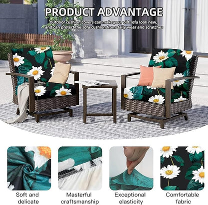 8Pcs Outdoor Cushion Covers, Patio Cushion Covers,Stretch Elastic Slipcovers, Replacement Washable & Reusable Furniture Protector for Patio Couch (Daisy,Cover Only)