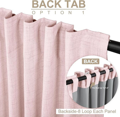 100% Blackout Shield Soft Pink Linen Blackout Curtains for Bedroom 84 Inches Long, Back Tab/Rod Pocket Living Room Drapes, Thermal Insulated Blackout Curtains 2 Panels Set, 50" W x 84" L