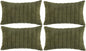 Fancy Homi 4 Packs Boho Moss Green Decorative Throw Pillow Covers 12x24 Inch for Couch Bed Sofa, Rustic Modern Farmhouse Home Decor, Soft Plush Corduroy Cute Rectangle Cushion Case 30x60 cm