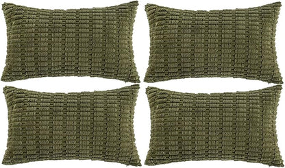 Fancy Homi 4 Packs Boho Moss Green Decorative Throw Pillow Covers 12x20 Inch for Couch Bed Sofa, Rustic Modern Farmhouse Home Decor, Soft Plush Corduroy Cute Rectangle Cushion Case 30x50 cm