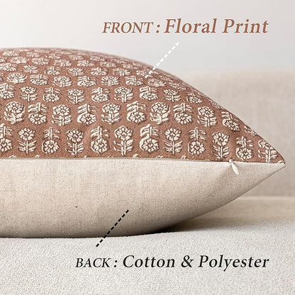 Foindtower Set of 2 Decorative Vintage Floral Print Throw Pillow Covers Neutral Farmhouse Cushion Covers Boho Home Decor for Sofa Couch Chair Bedroom Living Room,24×24 Inch,Light Orange Brown