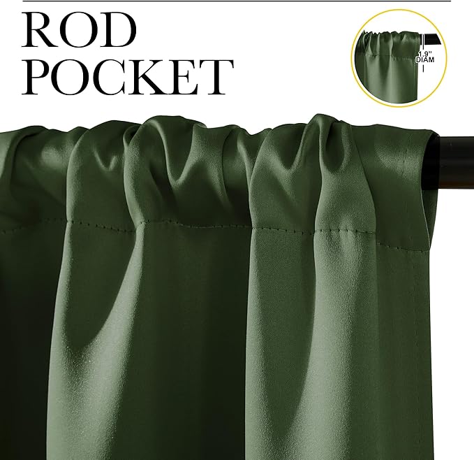 NICETOWN Dark Green Blackout Cafe Satin Curtains for Small Windows, 42" Wide by 36" Long, 2 Panels, Rod Pocket Noise Reducing Faux Silk Blackout Drapes for Cupboard