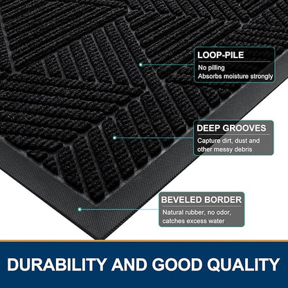 Smiry Front Door Mat Outside Entrance, Heavy Duty Sturdy Natural Rubber Doormat, Trap Dirt and Moisture, Easy Clean Low Profile Mats for Indoor Outdoor Entry, Irregular Triangle (47x30, Black)