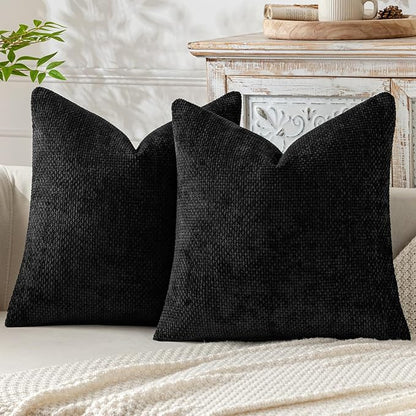 MIULEE Pack of 2 Couch Throw Pillow Covers 16x16 Inch Black Modern Boho Accent Decorative Pillow Covers Soft Chenille Farmhouse Cushion Covers for Home Decor Bed Sofa Living Room