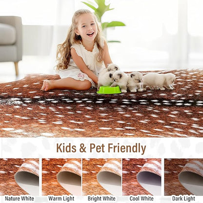 AROGAN Premium Deer Print Rug 5.2x6.2 Feet, Machine Washable Faux Fur Rug, Non-Slip Animal Print Hide Deer Skin Area Rug for Bedroom Living Room Home Decor