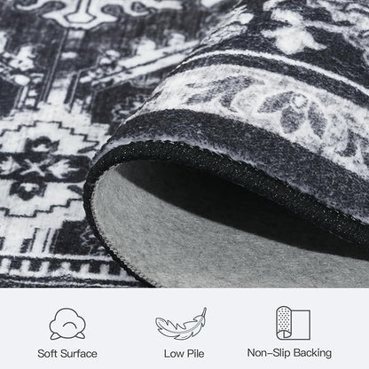 Lofus 5x7 Area Rug for Living Room,Black Washable Area Rugs with Non-Slip Backing,Soft Boho Carpets for Bedroom Dining Room Home Office Indoor Nursery