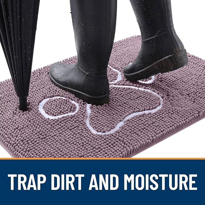 OLANLY Dog Door Mat for Muddy Paws 36x24, Paw Print Design, Absorbs Moisture and Dirt, Absorbent Non-Slip Washable Doormat, Quick Dry Chenille Mud Mat, Entry Indoor Entryway Carpet, Deep Plum