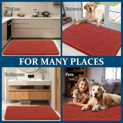 OLANLY Dog Door Mat for Muddy Paws 70x35, Absorbs Moisture and Dirt, Absorbent Non-Slip Washable Doormat, Quick Dry Chenille Mud Mat for Dogs, Entry Indoor Entryway Carpet for Inside Floor, Maple Red