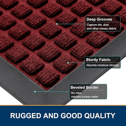Smiry Front Door Mat Outside Entrance, Heavy Duty Natural Rubber Doormat, Non Slip, Trap Dirt and Moisture, Easy Clean, Low Profile Welcome Floor Mats for Indoor Outdoor Entry, 47x32 Inch, Red