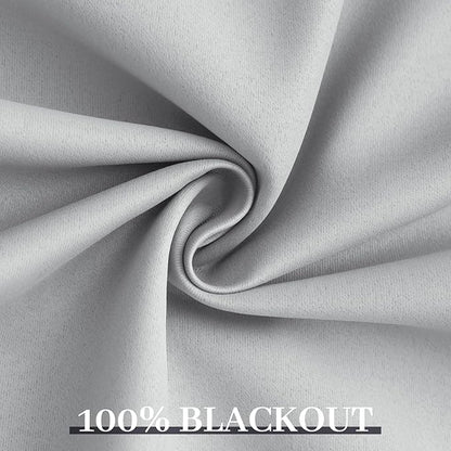 Yakamok Light Grey Room Darkening 100% Blackout Curtains Grommet Extra Wide Window Treatment with 2 Thick Layers-Grey Thermal Insulated Drape 1 Panel for Living Room Patio Door 100 by 84 Inches Length