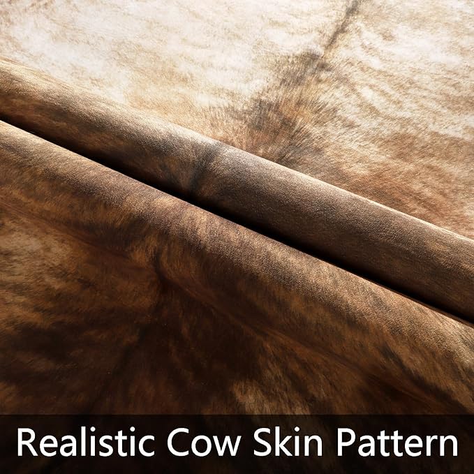 AROGAN Western Decor Faux Fur Cowhide Rug, 6.2 x 5.2 Feet Premium Animal Skin Cow Hide Rug, Durable Cow Print Rugs for Wall Decor, Western Floor Carpet for Bedroom Living Room, Brownish