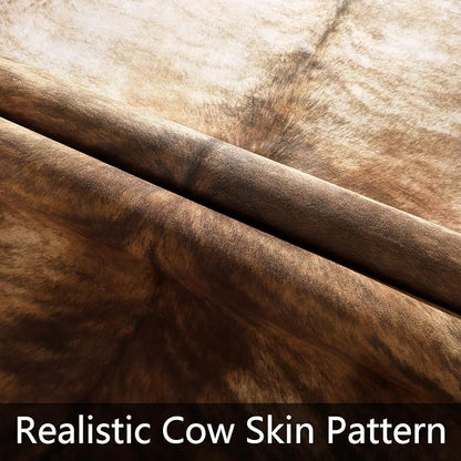 AROGAN Western Decor Faux Fur Cowhide Rug, 6.2 x 5.2 Feet Premium Animal Skin Cow Hide Rug, Durable Cow Print Rugs for Wall Decor, Western Floor Carpet for Bedroom Living Room, Brownish