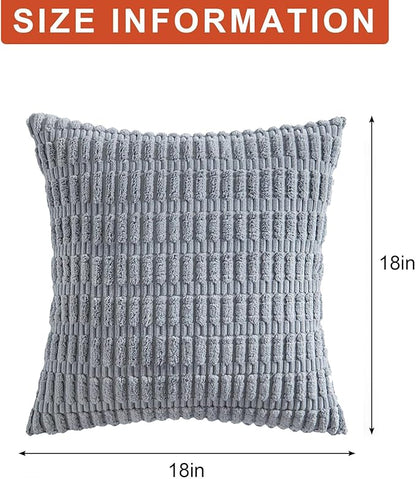 Pack of 2 Corduroy Decorative Throw Pillow Covers 18x18 InchSoft Boho Striped Pillow Covers Modern Farmhouse Home Decor for Sofa Living Room Couch Bed(Light Grey)