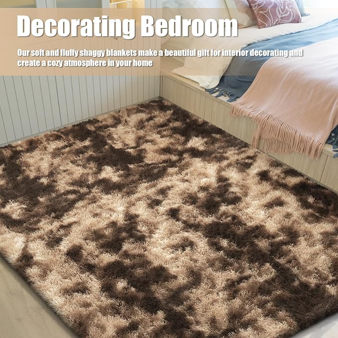 9x12 Fluffy Area Rugs for Living Room,Large Fuzzy Shag Area Rug for Bedroom,Soft Non-Shedding Indoor Plush Carpet for Kids Bedroom Nursery Home Decor,Tie-Dyed Coffee
