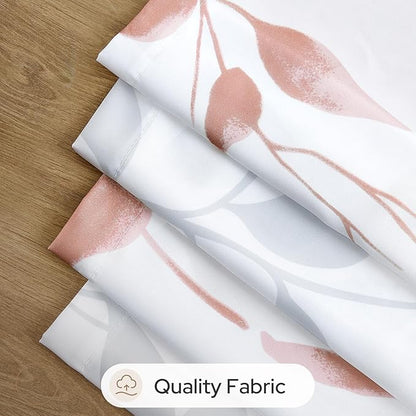 HOMEIDEAS Non-See-Through Pink and White Privacy Sheer Curtains 52 X 96 Inches Long 2 Panels, Leaf Floral Printed Light Filtering Semi Sheer Window Curtains Drapes for Bedroom Living Room