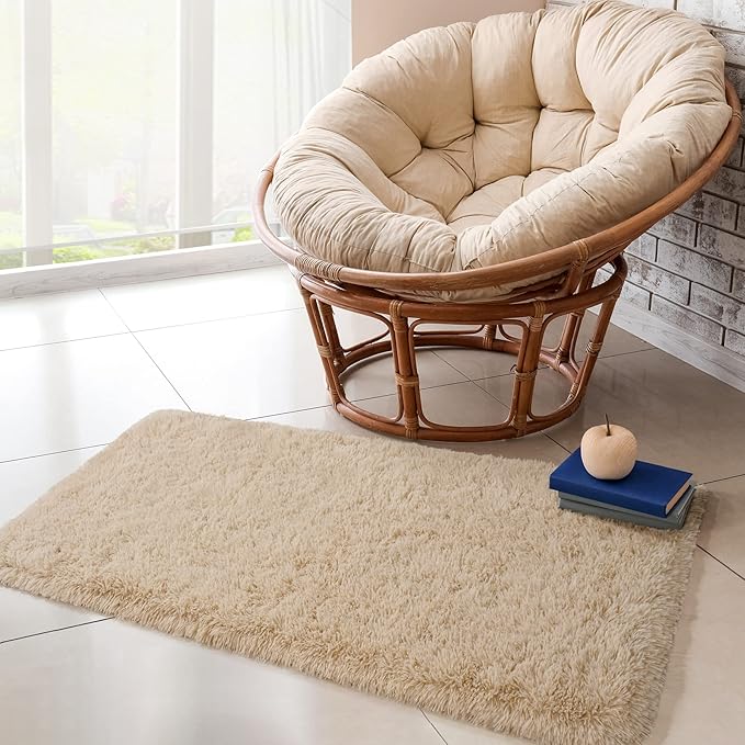 Chicrug Soft Runner Rug for Bedroom Living Room Plush Fluffy Rug 2x4 Feet, Shag Furry Runner Rug Carpet Non Shedding for Nursery Children Kids Girls Room Home Decorative, Camel