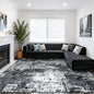 Washable Area Rugs 10'x12' Non-Slip Modern Abstract Soft for Living Room Entryway Bedroom Nursery, Print Pattern, Black Navy Blue Gray