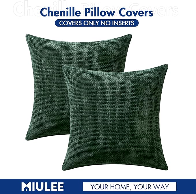 MIULEE Pack of 2 Christmas Green Couch Throw Pillow Covers 20x20 Inch Modern Boho Accent Decorative Pillow Covers Soft Chenille Farmhouse Cushion Covers for Home Decor Bed Sofa Living Room