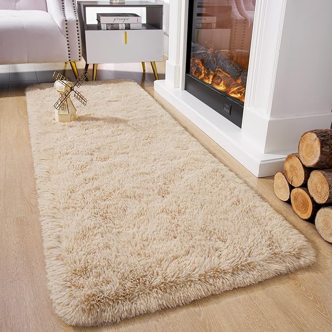 Chicrug Soft Runner Rug for Bedroom Living Room Plush Fluffy Rug 2x10 Feet, Shag Furry Runner Carpet Non Shedding for Nursery Children Kids Girls Room Home Decorative, Khaki