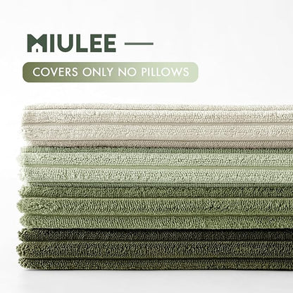 MIULEE Boho Farmhouse Throw Pillow Covers 20x20 Inch Set of 4 Mordern Neutral Green Cushion Covers Soft Corduroy Nordic Home Decor for Spring Couch Bed Sofa Living Room Green-White
