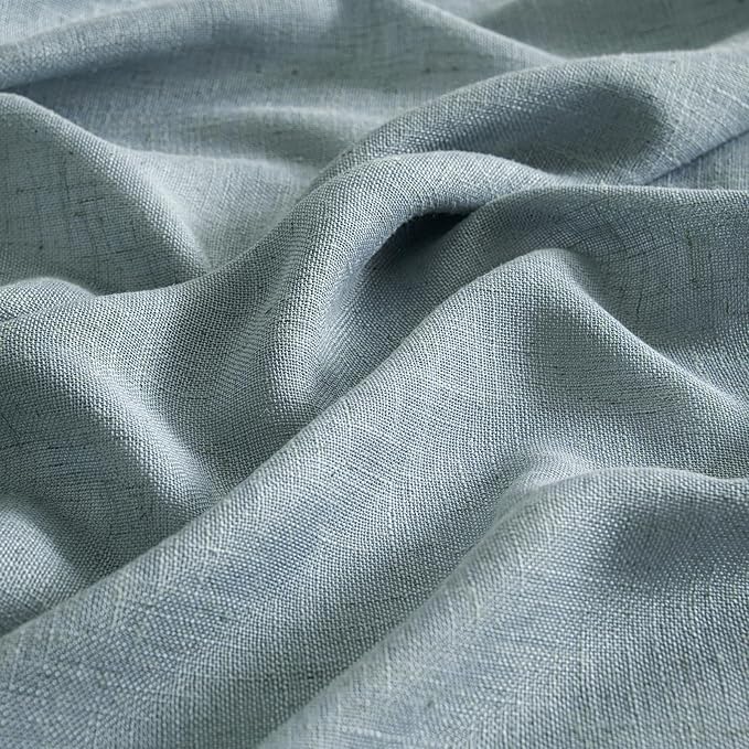 MIULEE Dusty Blue Short Linen Curtains 45 Inch Length 2 Panels for Kitchen Bedroom Bathroom, Soft Thick Linen Textured Basement Window Drapes Semi Sheer Light Filtering Back Tab Burlap Look Decor