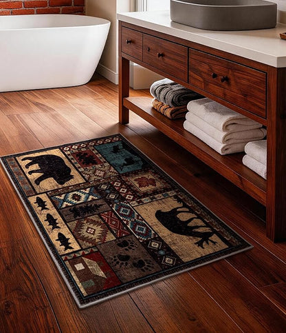 YIHOUSE Washable Entryway Rug, 2x3 Rustic Cabin Area Rug, Non-Slip Indoor Door Mat Ultra-Thin for Kitchen, Mudroom, Laundry Room, Bedroom Entry
