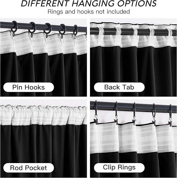 RYB HOME Black Velvet Curtains 84 inch, Blackout Window Curtains with Pleat Tape on Top for Bedroom Thermal Insulated Privacy Room Darkening Drapes for Living Room, W52 x L84 inch, 2 Panels