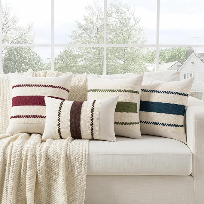 Fancy Homi Set of 1 Burgundy Boho Euro Decorative Throw Pillow Covers 26x26 Inch for Couch Bed Sofa, Aesthetic Modern Farmhouse Christmas Room Decor, Soft Cotton Cute Textured Cushion Case