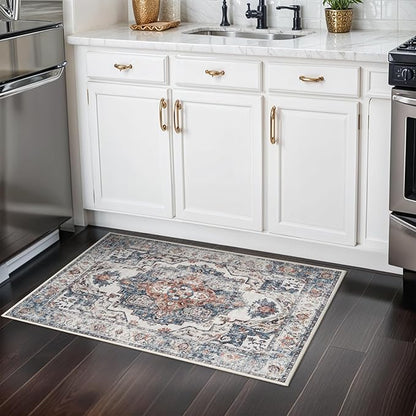 Hallway Washable Runner Rug - 2x3 Kitchen Rugs Entryway Rug Runner Vintage Soft Floor Mat Non Slip Indoor Farmhouse Carpet for Bathroom Living Room Bedroom (2 X 3, Brick)