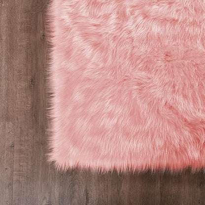 Goolela Pink Fur Rug for Bedroom Sheepskin Rug 2x6 Fluffy Runner Rug Dorm Fuzzy Furry Cute Shag Rug Decor Washable Sheepskin