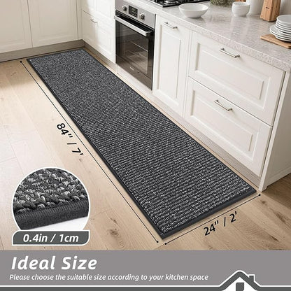 BEQHAUSE Kitchen Runner Rugs 24"x84", Non-Slip Kitchen Mats for Floor, Super Absorbent and Stain Resistant Kitchen Rug, Machine Washable Rugs for Kitchen, Hallway, Laundry & Sink, Charcoal