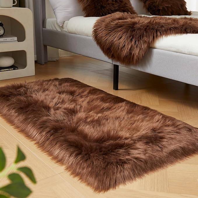 EasyJoy Ultra Soft Fluffy Shaggy Area Rug Faux Fur Rug Chair Cover Seat Pad Fuzzy Area Rug for Bedroom Floor Sofa Living Room (2 x 4 ft Rectangle, Coffee)